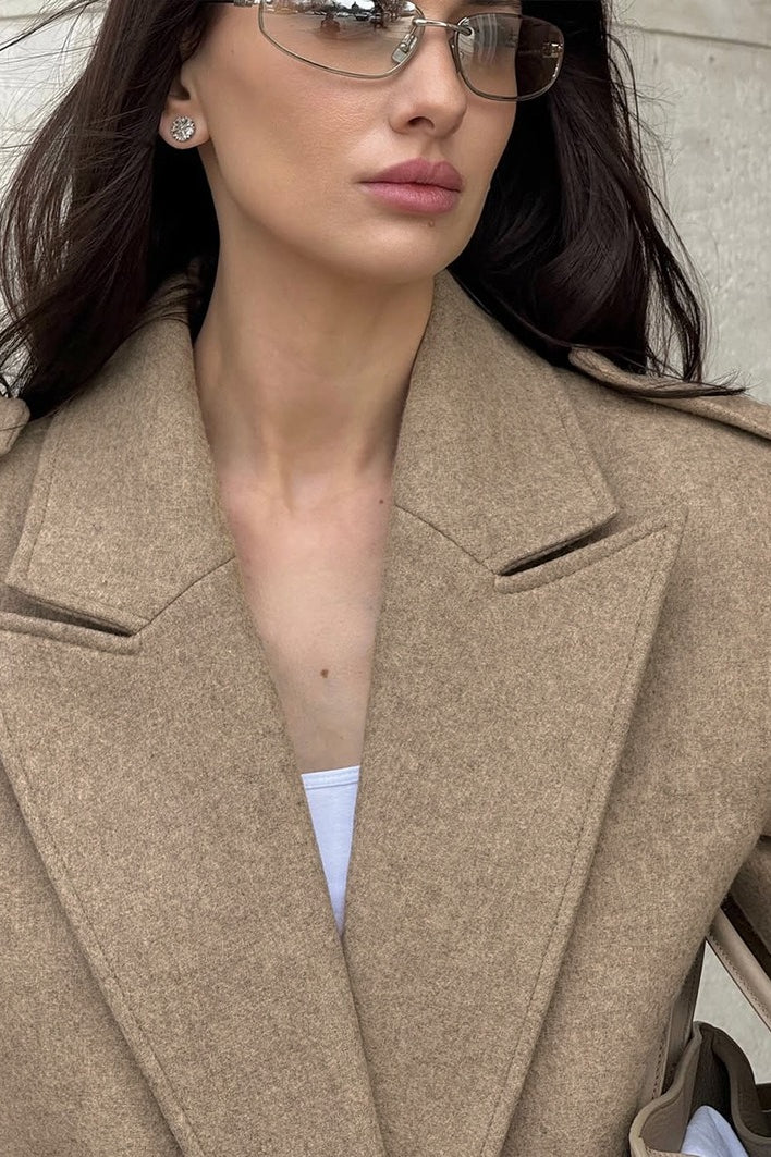 Vintage Solid Wool Blazer Wide-Collar Short Coat - Image 4