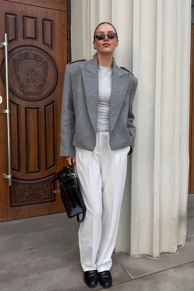 Vintage Solid Wool Blazer Wide-Collar Short Coat - Image 5