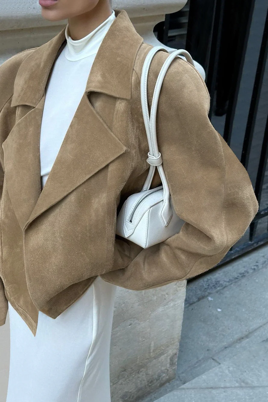Vintage Suede Lad-Style Notch-Collar Coat - Image 2