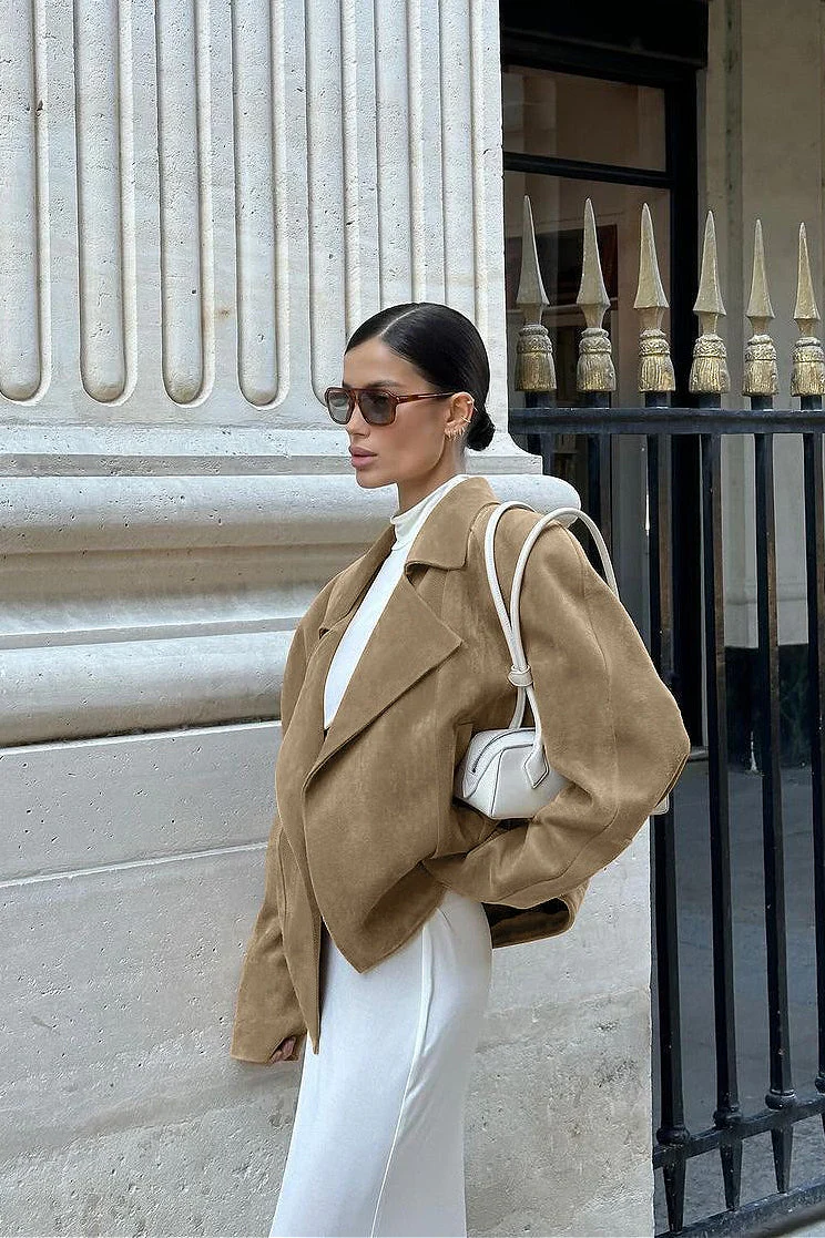 Vintage Suede Lad-Style Notch-Collar Coat - Image 3