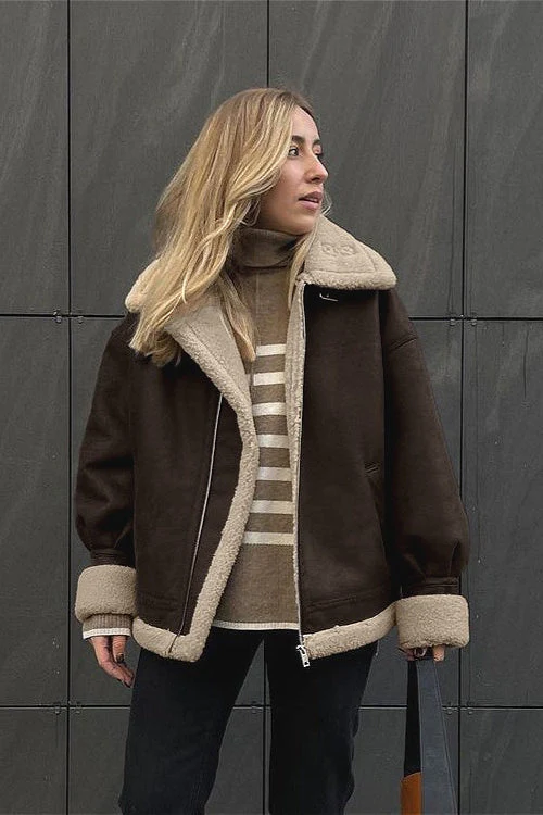 Vintage Oversized Suede Sherpa-Lined Coat