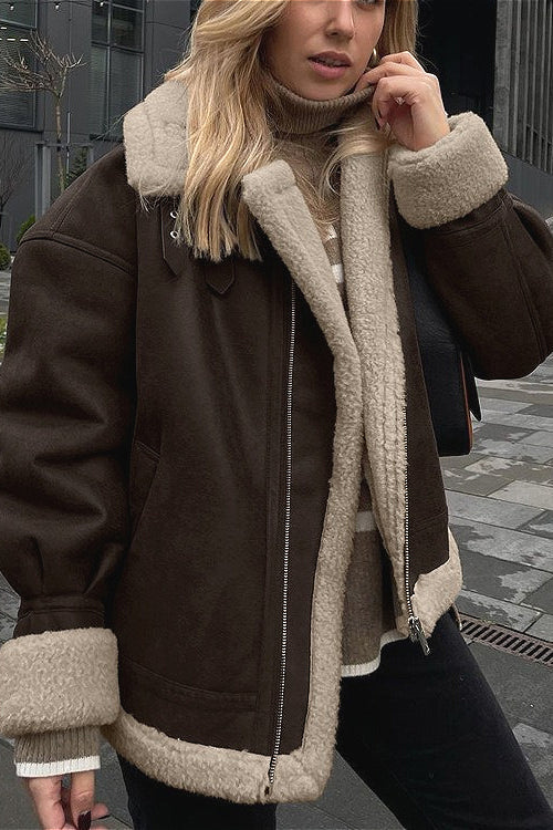 Vintage Oversized Suede Sherpa-Lined Coat - Image 2