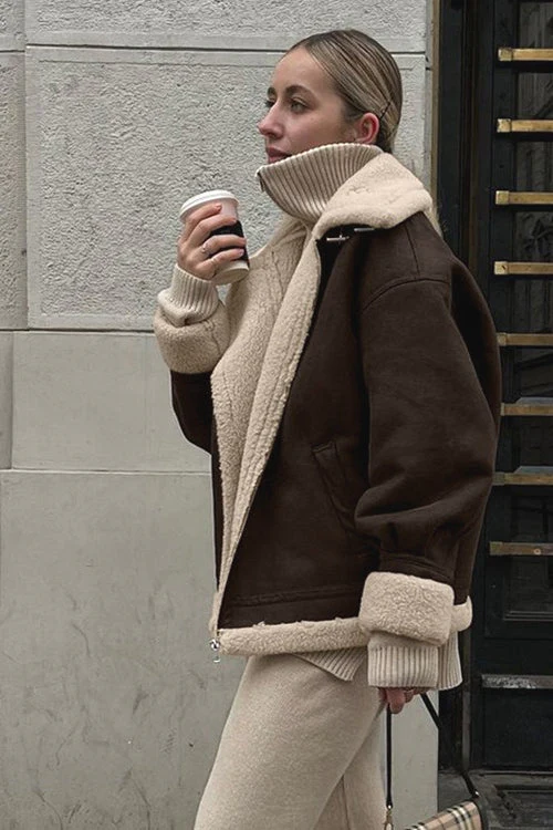Vintage Oversized Suede Sherpa-Lined Coat - Image 3