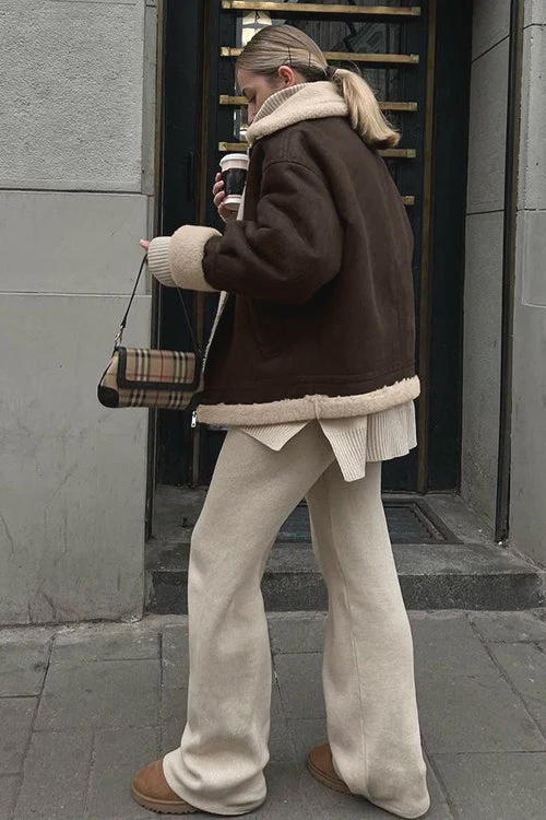 Vintage Oversized Suede Sherpa-Lined Coat - Image 4