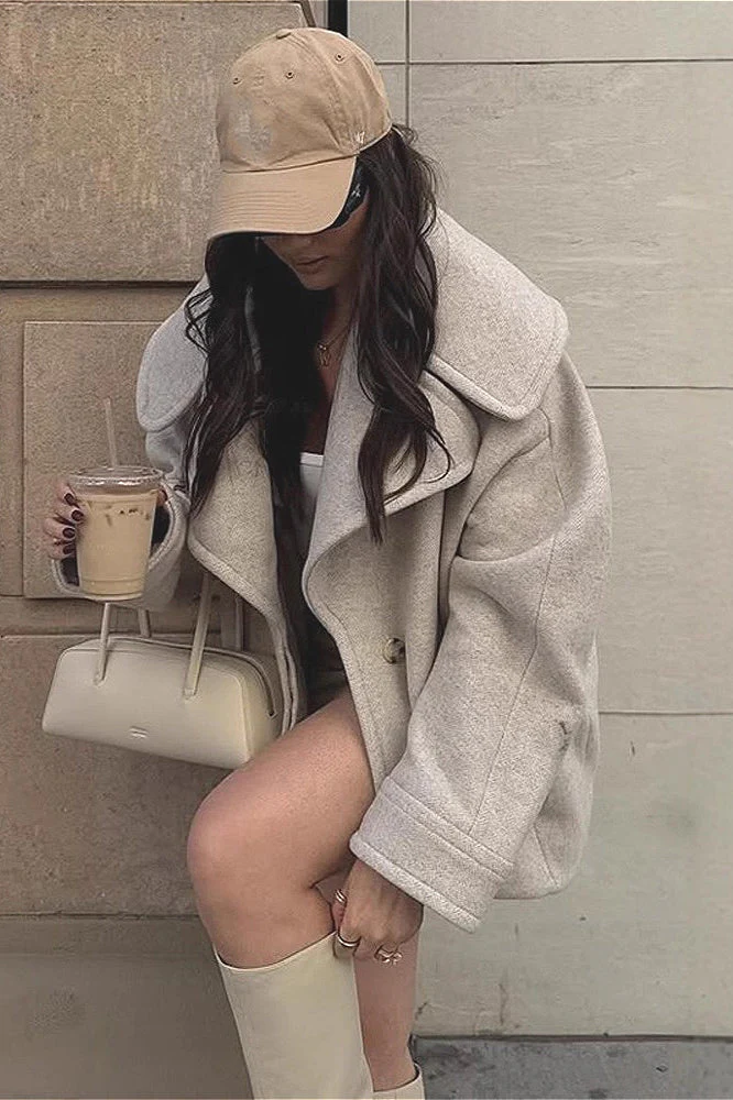 Vintage Solid Collared Long Sleeve Wool Coat - Image 2
