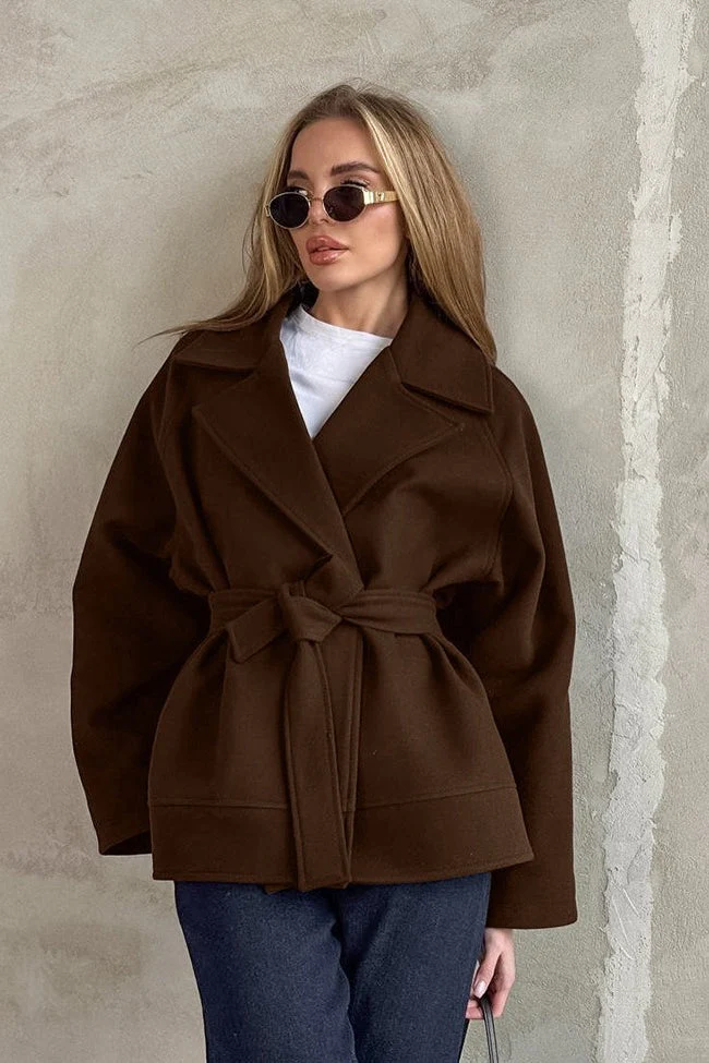 Vintage Brown Belted Wool Blend Midi Coat - Image 2