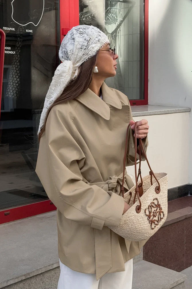 Vintage Khaki Belted Trench Midi Coat - Image 3