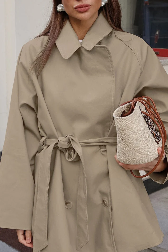 Vintage Khaki Belted Trench Midi Coat - Image 4
