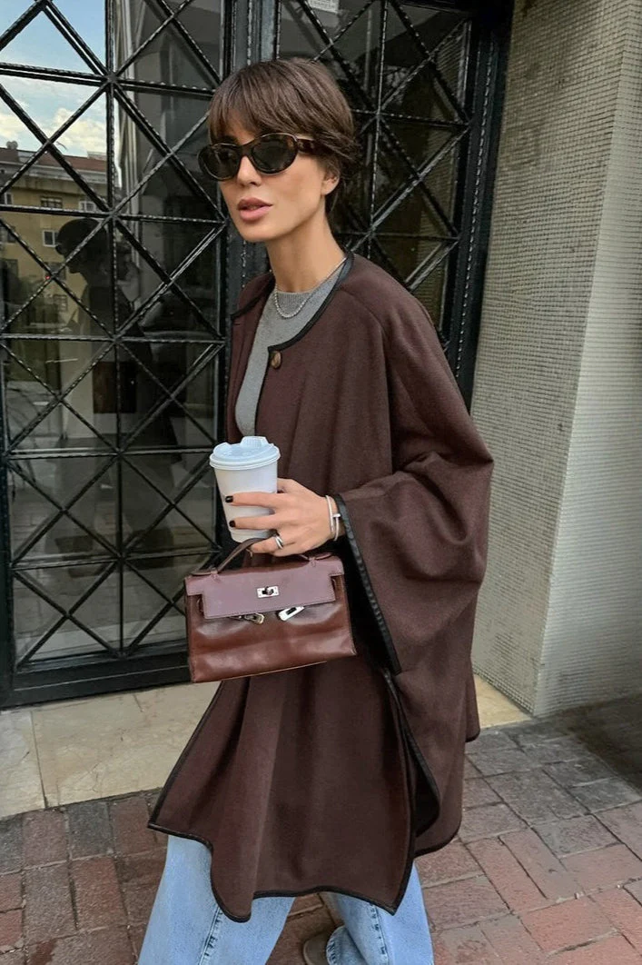 Vintage Solid Batwing Sleeve Coat - Image 2