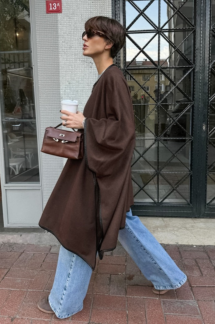 Vintage Solid Batwing Sleeve Coat - Image 3