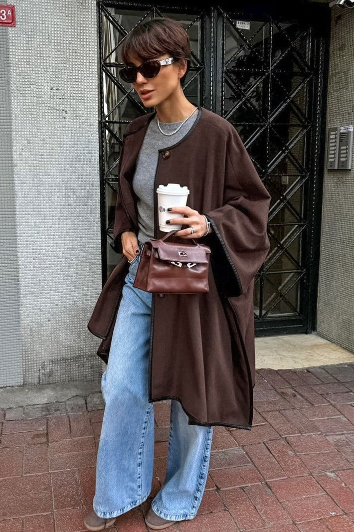 Vintage Solid Batwing Sleeve Coat - Image 4