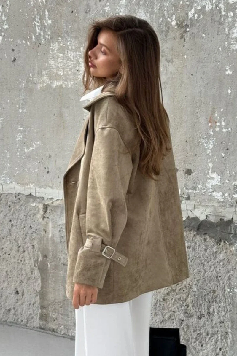 Vintage Suede Lapel Tie Waist Jacket Coat - Image 10