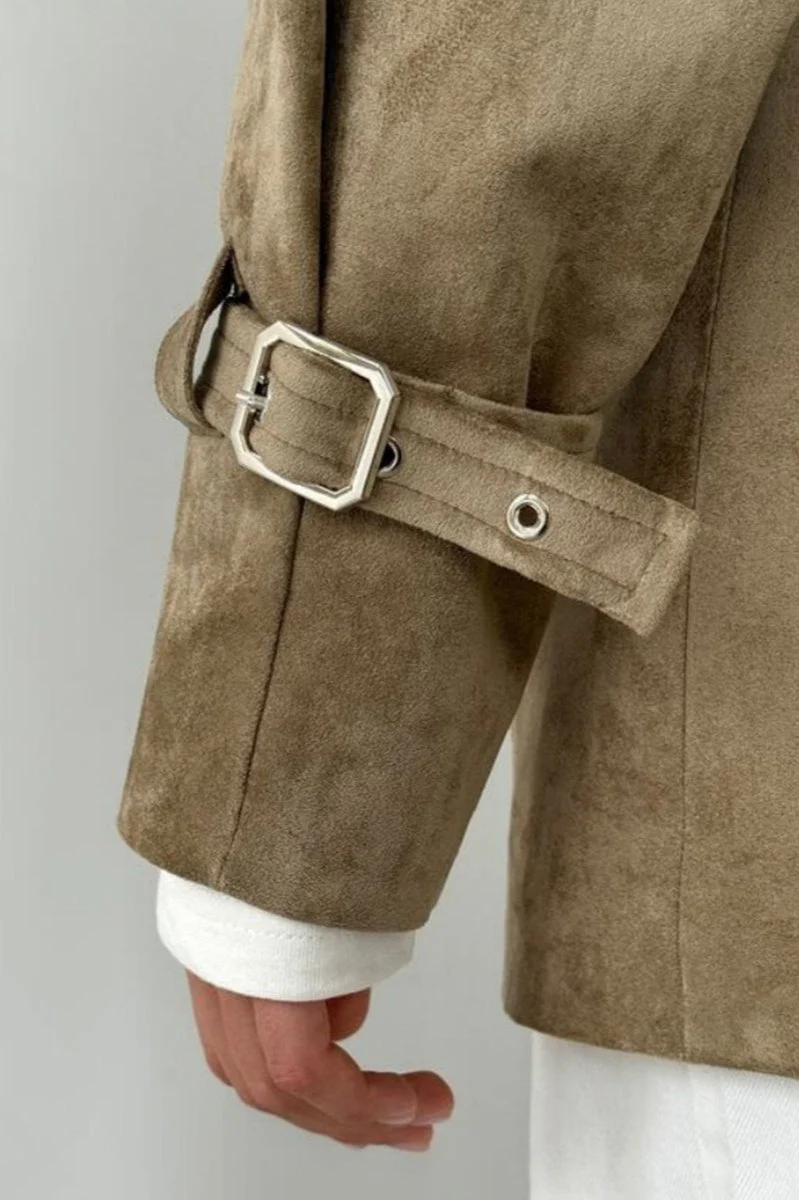 Vintage Suede Lapel Tie Waist Jacket Coat - Image 14