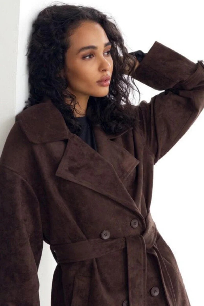 Vintage Suede Lapel Tie Waist Jacket Coat - Image 16