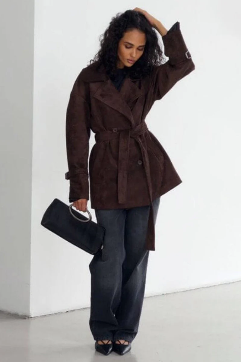 Vintage Suede Lapel Tie Waist Jacket Coat - Image 17