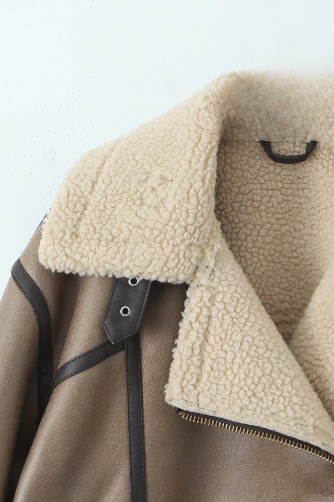 Vintage Patchwork Faux Suede Lapel Long Coat - Image 4