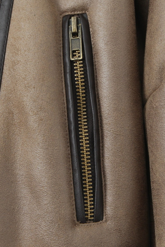 Vintage Patchwork Faux Suede Lapel Long Coat - Image 5