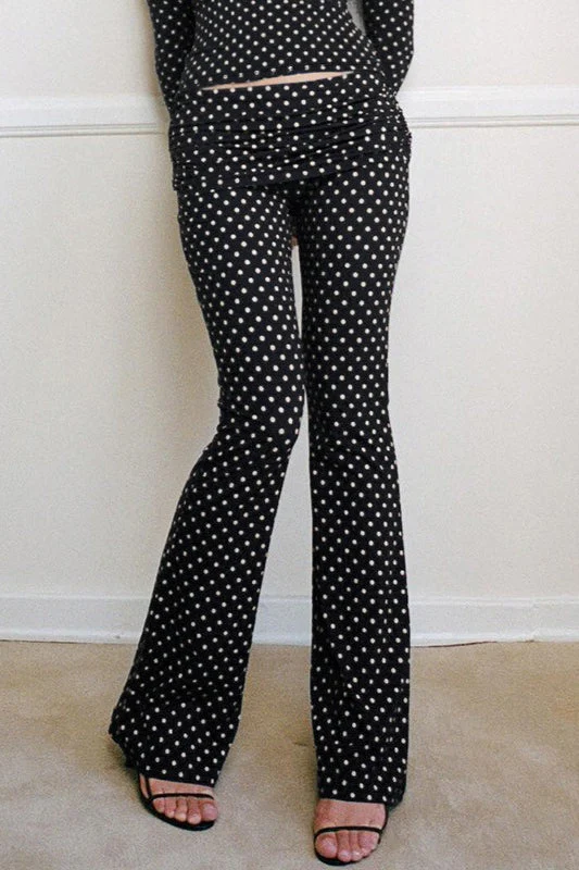Polka Dot Vintage Off-Shoulder Long Sleeve Flare Two Piece Set - Image 4