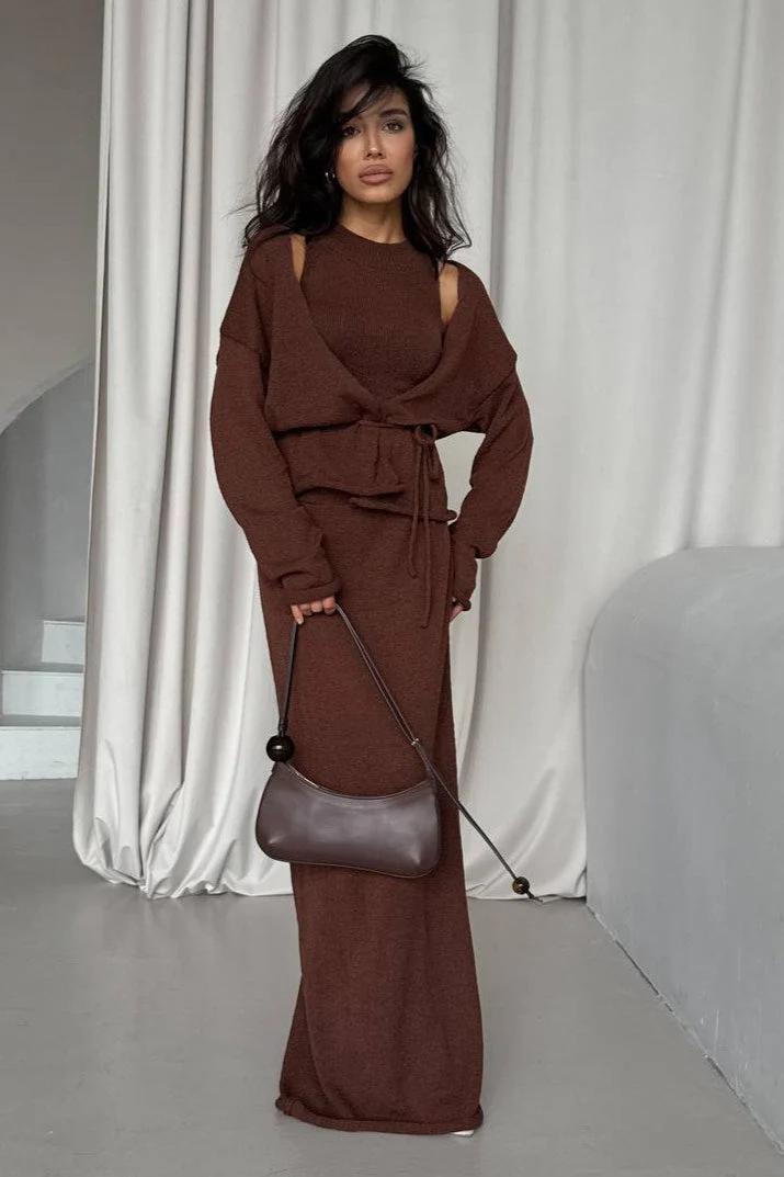 Chic Knit Vest & Bodycon Skirt with Belt Three Piece Set - Image 4