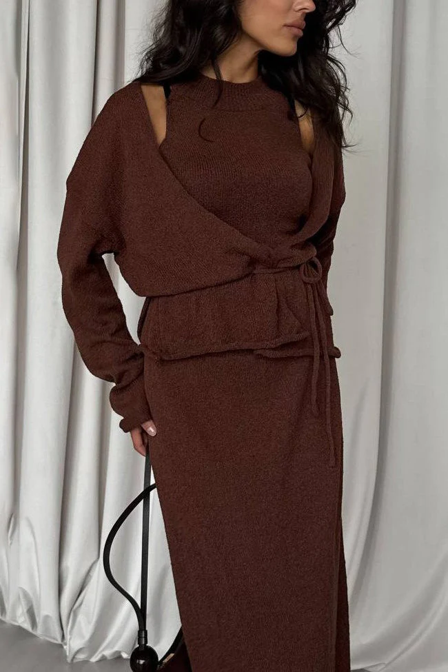 Chic Knit Vest & Bodycon Skirt with Belt Three Piece Set - Image 5