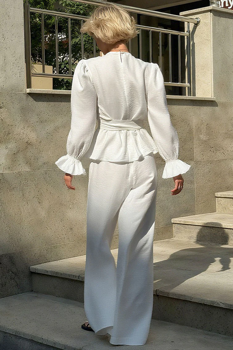 Vintage Bell Sleeve Top and Wide Leg Pants Two Piece Set - Image 2