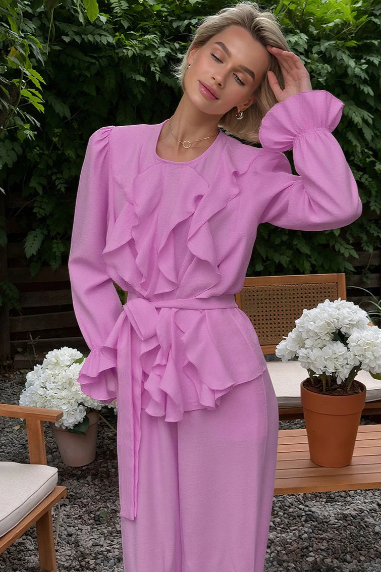 Vintage Bell Sleeve Top and Wide Leg Pants Two Piece Set - Image 6