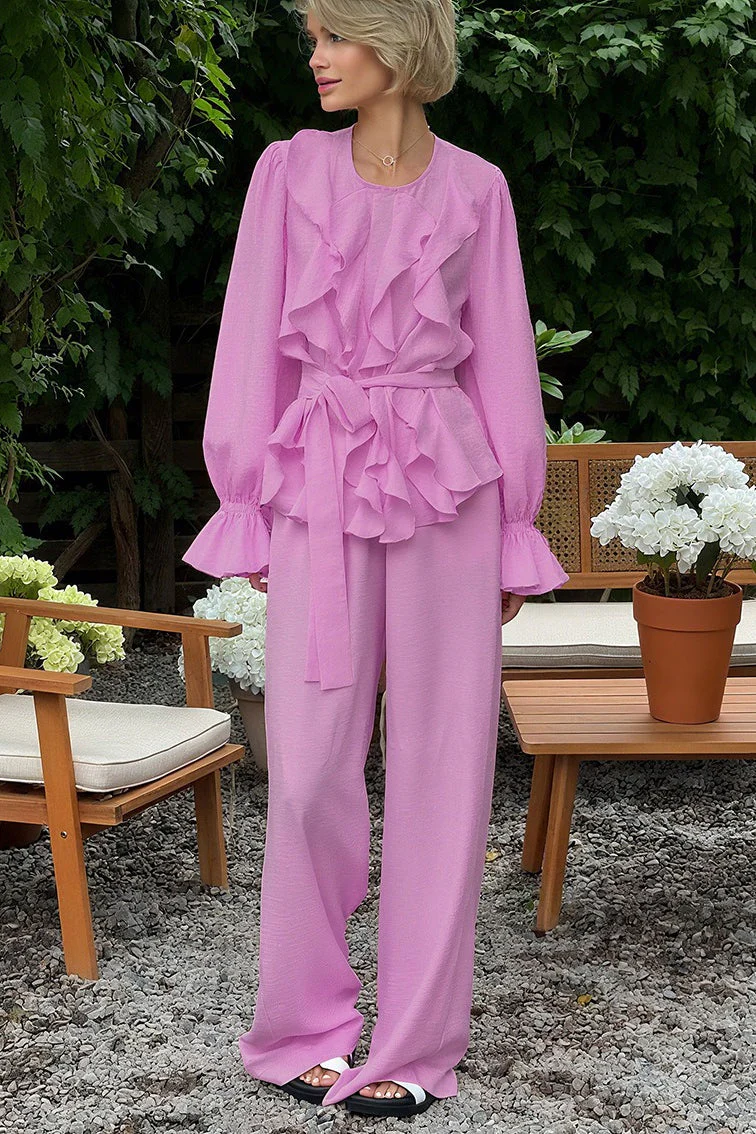 Vintage Bell Sleeve Top and Wide Leg Pants Two Piece Set - Image 7