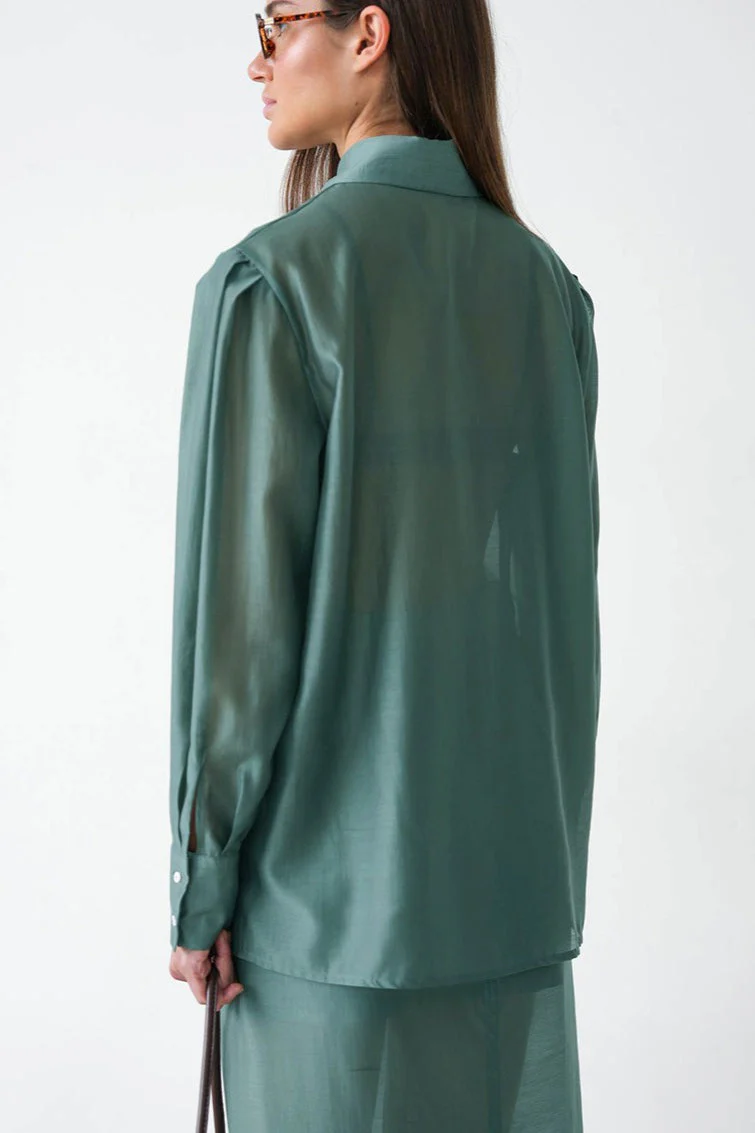 Vintage Collared Tencel Shirt Dress Two Piece Set - Image 6