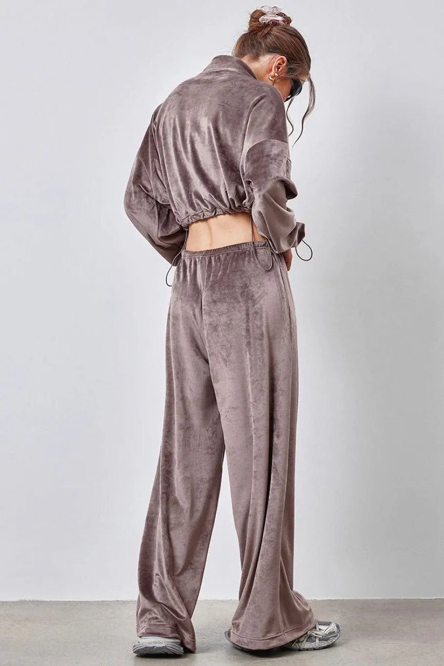 Vintage Drawstring Crop Top and Wide Leg Pants Two Piece Set - Image 4