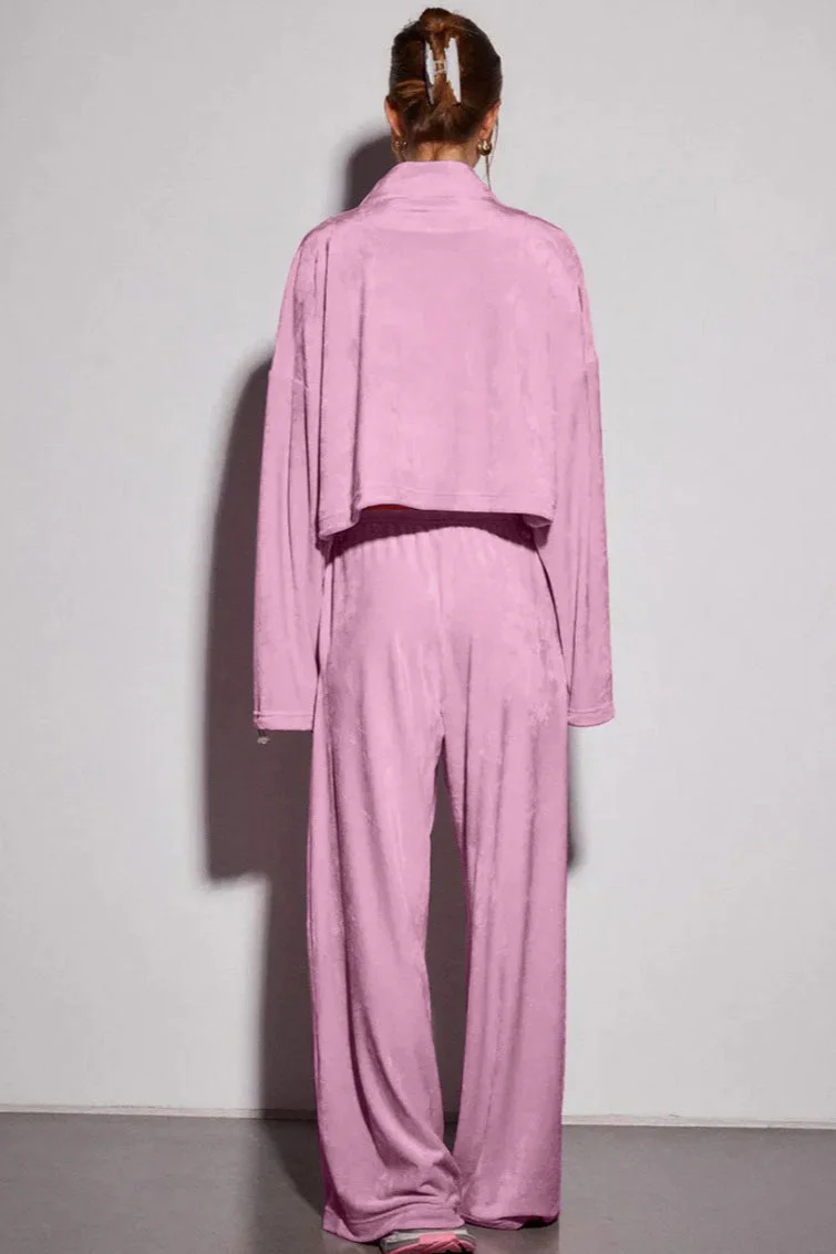 Vintage Drawstring Crop Top and Wide Leg Pants Two Piece Set - Image 7