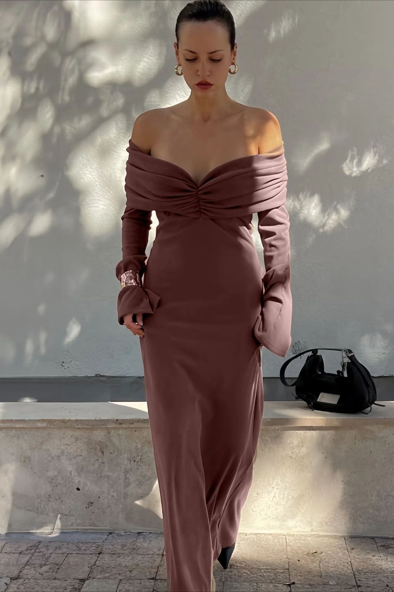 High-End Ruched Knit Maxi Dress - Image 2