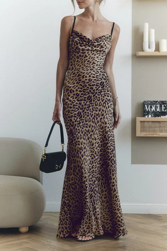 Leopard Cowl Neck Backless Maxi Dress - Image 4