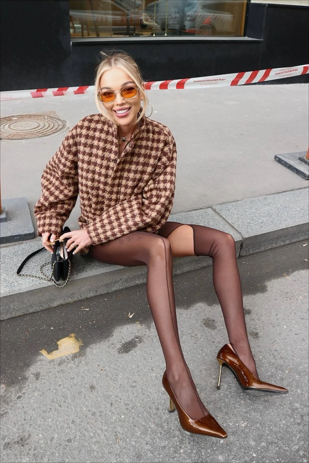 Vintage Houndstooth Zip Jacket and Shorts Two Piece Set - Image 3