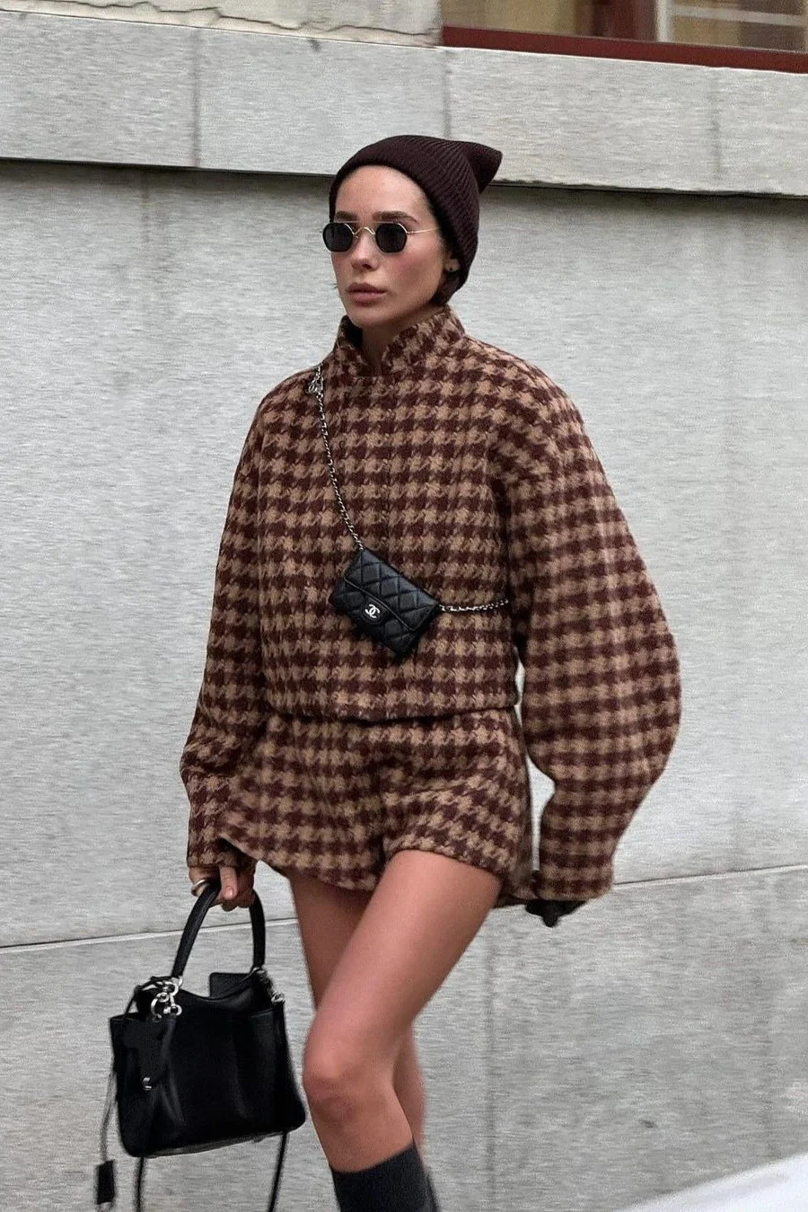 Vintage Houndstooth Zip Jacket and Shorts Two Piece Set - Image 4