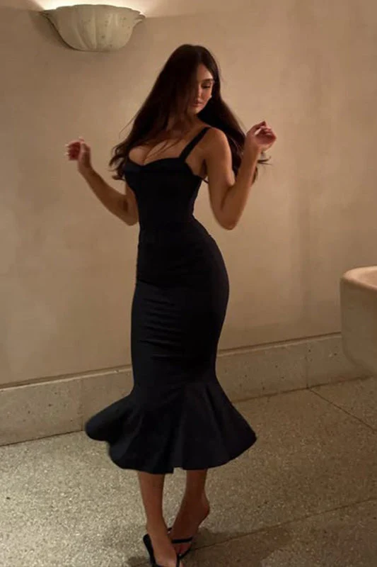 Solid Color Cami Mermaid Midi Dress - Image 3