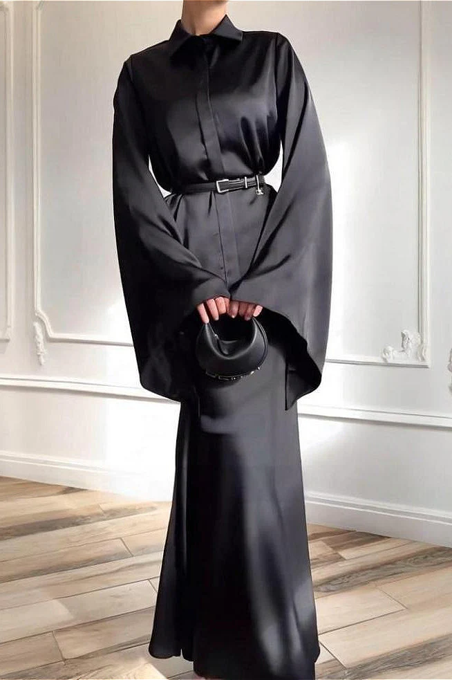 Vintage Satin Blouse with Fitted Skirt Two Piece Set - Image 4