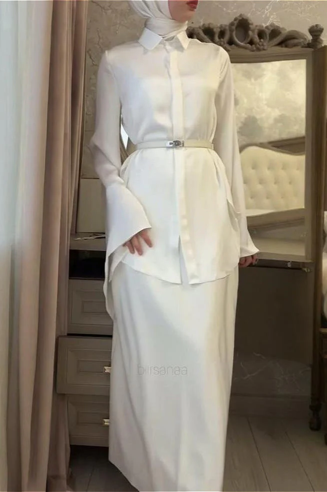Vintage Satin Blouse with Fitted Skirt Two Piece Set - Image 7