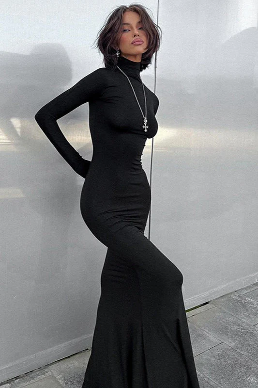 High Neck Long Sleeve Maxi Dress - Image 3