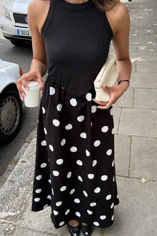 Elegant Polka Dot Splice Maxi Dress - Image 3