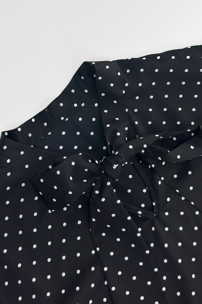 Polka Dot Tie Neck Flare Sleeve Blouse - Image 3