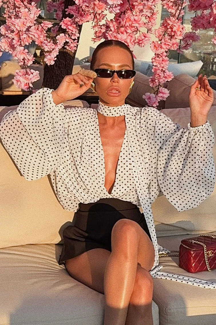 Chic Polka Dot Loose Tie Blouse - Image 2