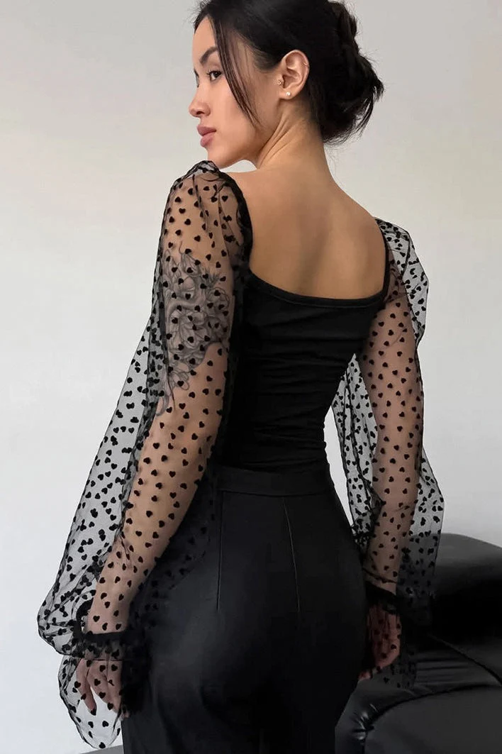 Polka Dot Mesh Shaping Blouse - Image 4