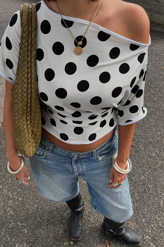 Short Sleeve Retro Dot Print Blouse - Image 2