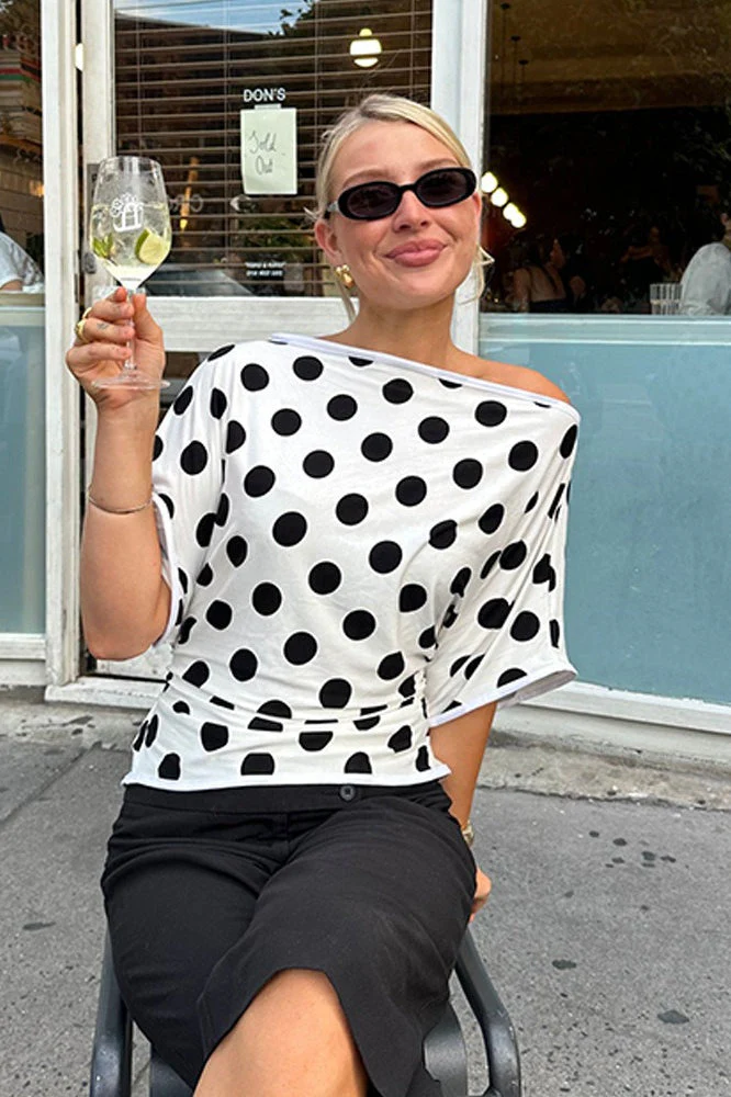 Short Sleeve Retro Dot Print Blouse - Image 4