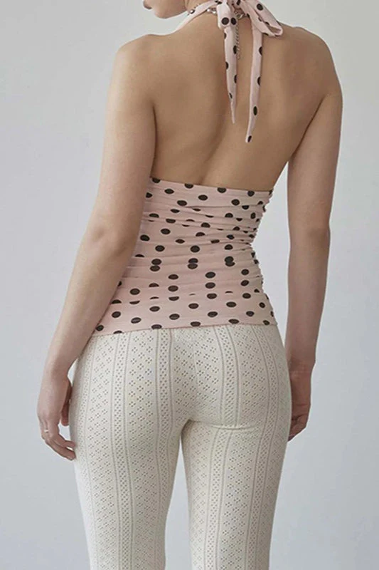 V Neck Halter Polka Dot Blouse - Image 2