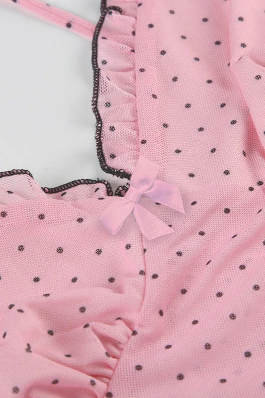 Sweet Mesh Polka Dot Crop Blouse - Image 3