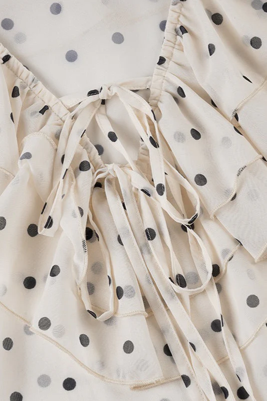 Chiffon Bow Tie Dot Print Blouse - Image 3