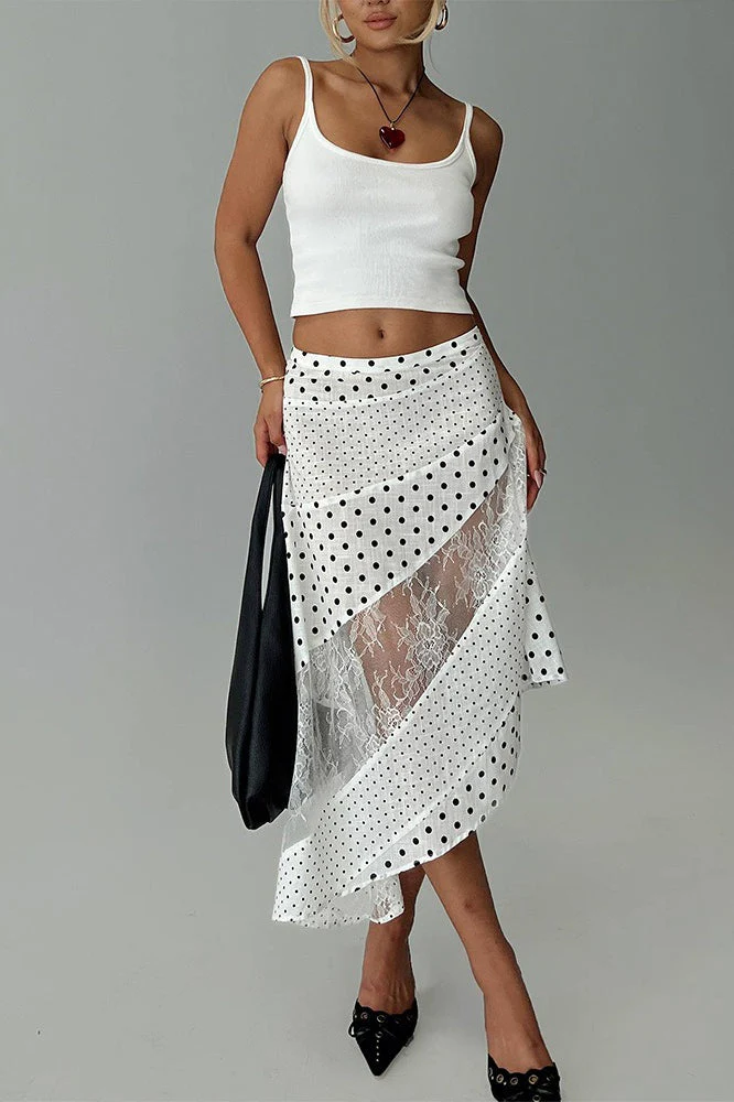 Sheer Polka Dot Asymmetrical Skirt - Image 2