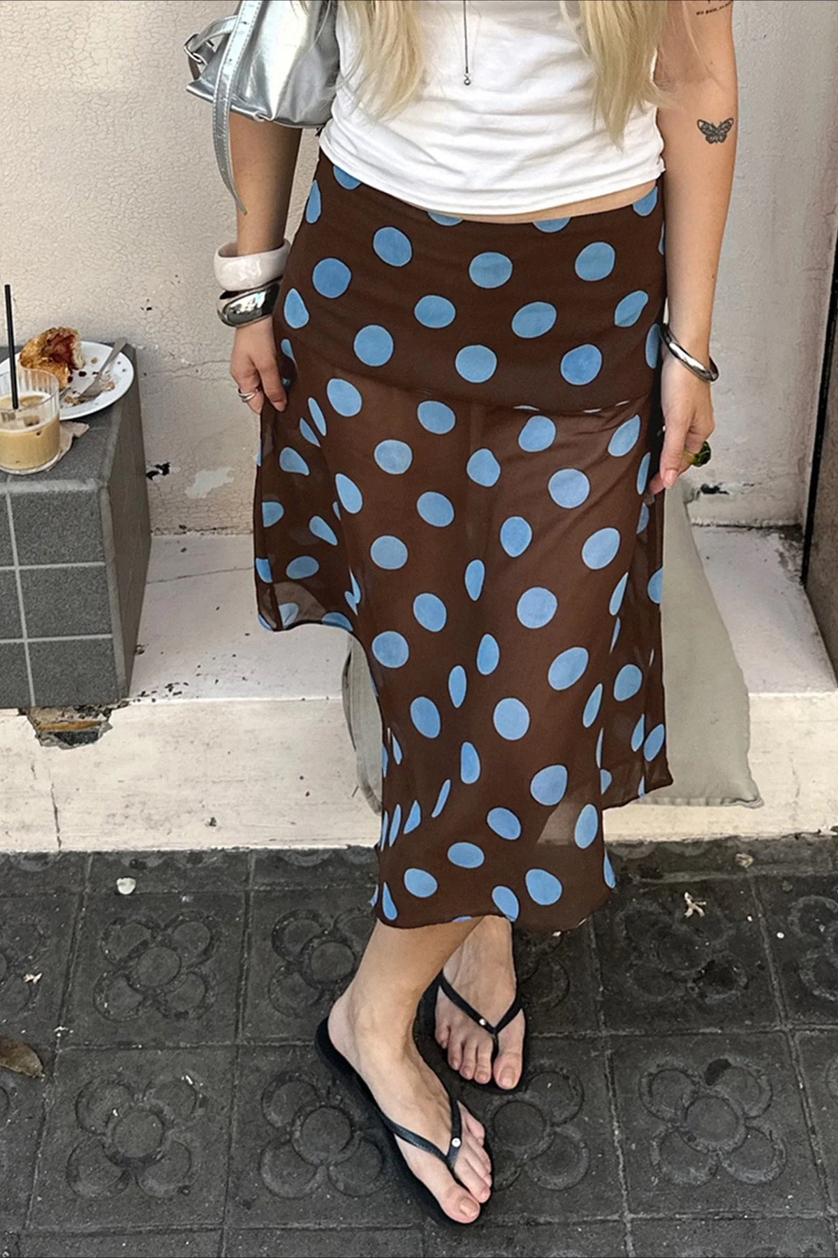 Sheer Polka Dot Ruffled Mesh Skirt - Image 3
