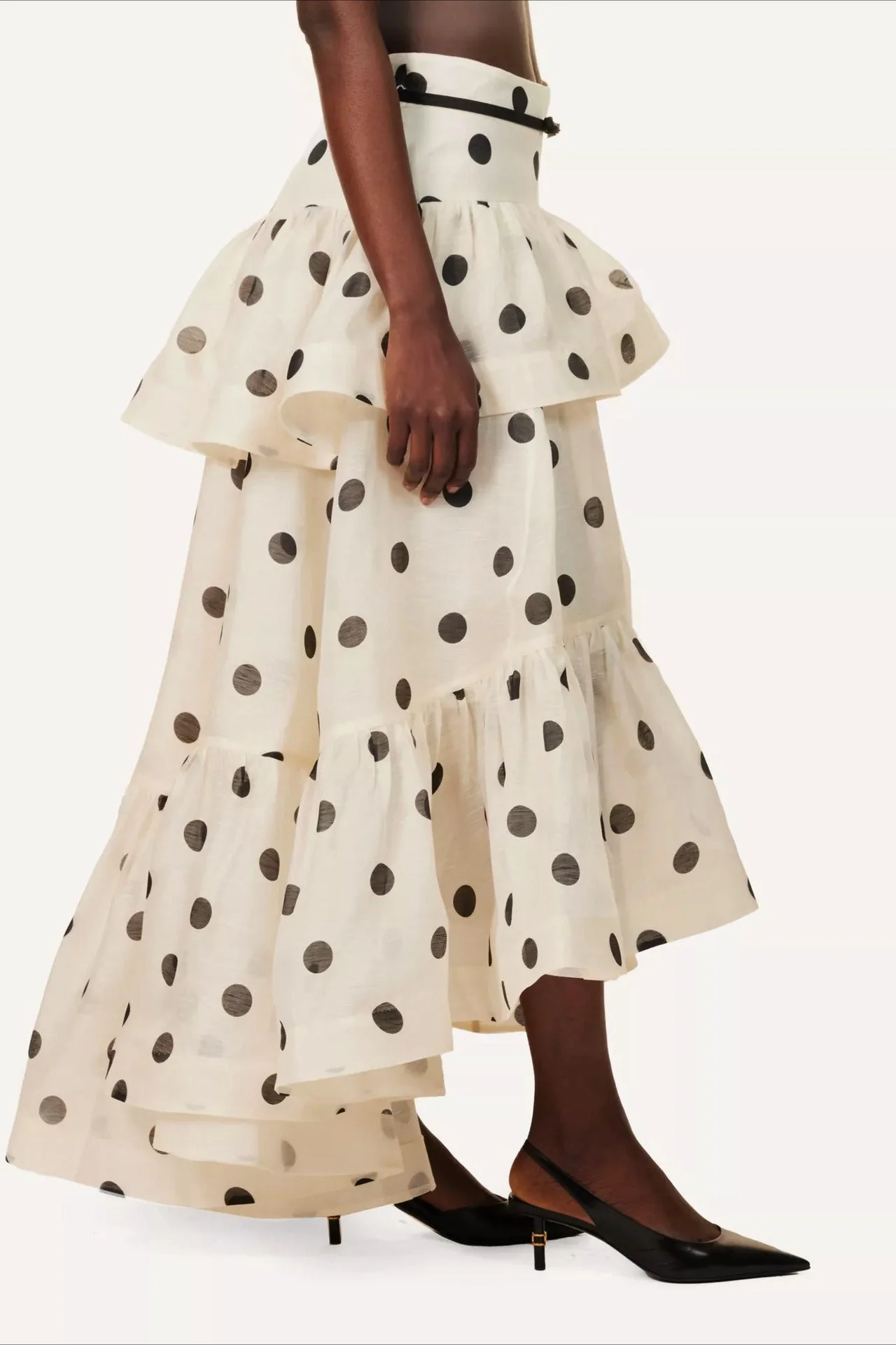 Tiered Ruffle Polka Dot Midi Skirt - Image 2